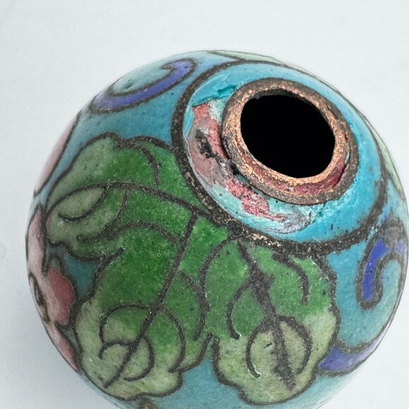 Cloisonné Floral Vtg Bead Hand-Painted Enamel Design Blue Red Yellow Green 24mm - Picture 4 of 7